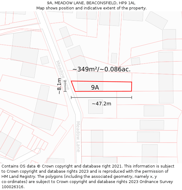 9A, MEADOW LANE, BEACONSFIELD, HP9 1AL: Plot and title map