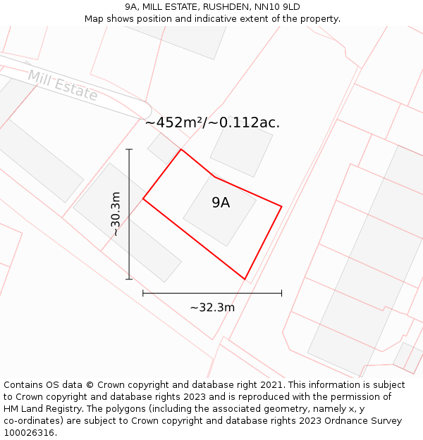9A, MILL ESTATE, RUSHDEN, NN10 9LD: Plot and title map