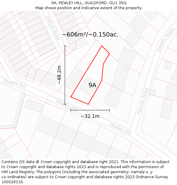 9A, PEWLEY HILL, GUILDFORD, GU1 3SQ: Plot and title map