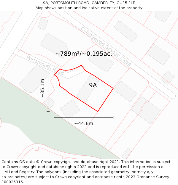 9A, PORTSMOUTH ROAD, CAMBERLEY, GU15 1LB: Plot and title map