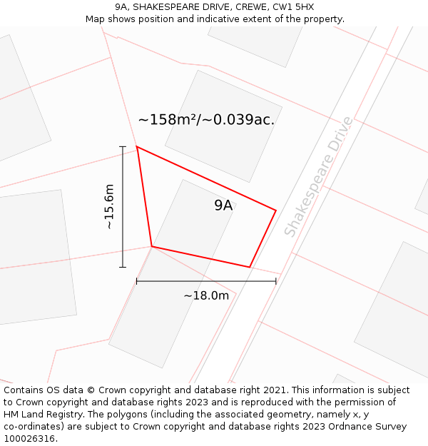 9A, SHAKESPEARE DRIVE, CREWE, CW1 5HX: Plot and title map