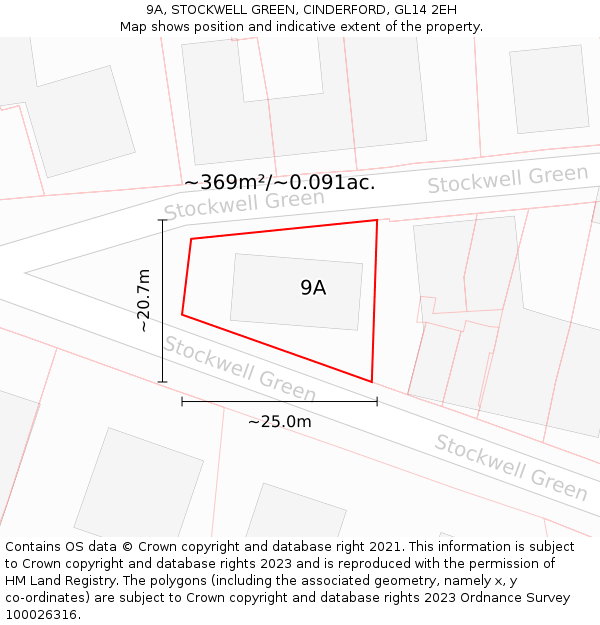 9A, STOCKWELL GREEN, CINDERFORD, GL14 2EH: Plot and title map