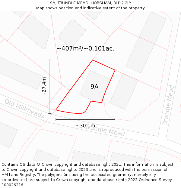 9A, TRUNDLE MEAD, HORSHAM, RH12 2LY: Plot and title map