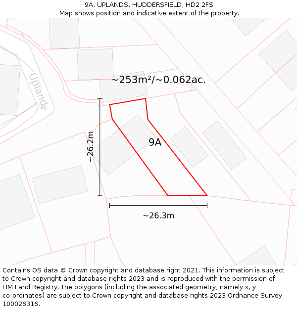 9A, UPLANDS, HUDDERSFIELD, HD2 2FS: Plot and title map