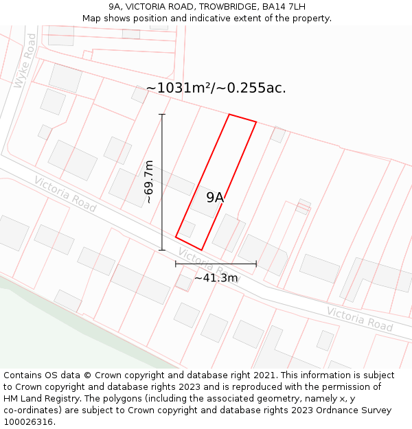 9A, VICTORIA ROAD, TROWBRIDGE, BA14 7LH: Plot and title map