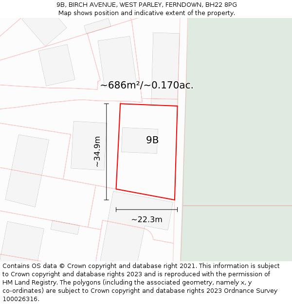 9B, BIRCH AVENUE, WEST PARLEY, FERNDOWN, BH22 8PG: Plot and title map