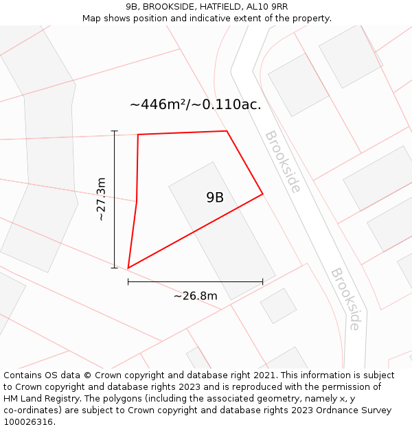 9B, BROOKSIDE, HATFIELD, AL10 9RR: Plot and title map