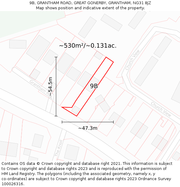 9B, GRANTHAM ROAD, GREAT GONERBY, GRANTHAM, NG31 8JZ: Plot and title map
