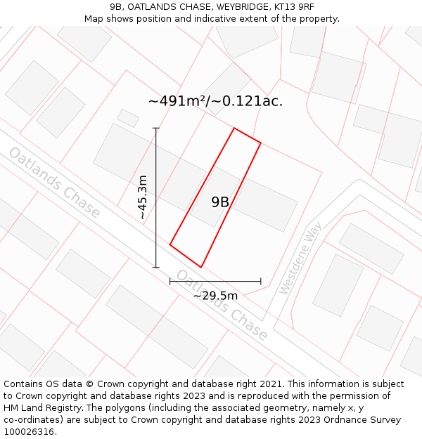 9B, OATLANDS CHASE, WEYBRIDGE, KT13 9RF: Plot and title map