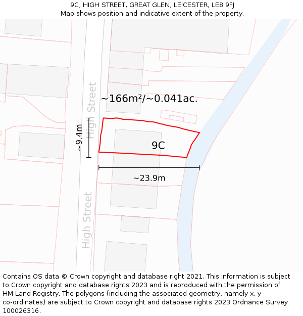 9C, HIGH STREET, GREAT GLEN, LEICESTER, LE8 9FJ: Plot and title map