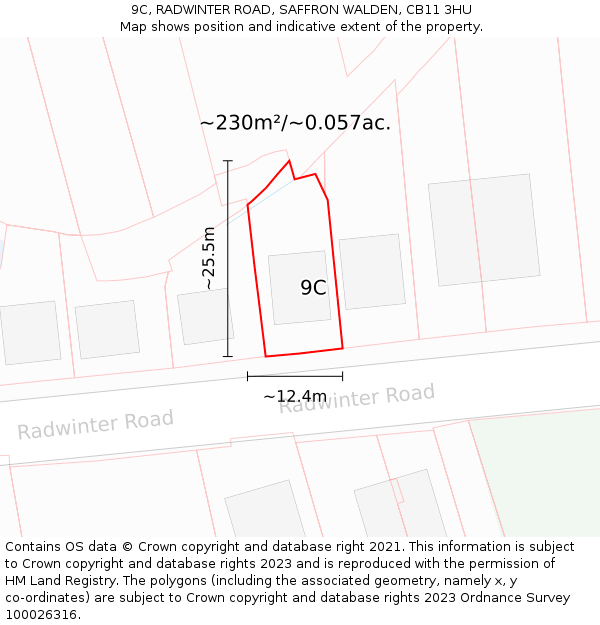 9C, RADWINTER ROAD, SAFFRON WALDEN, CB11 3HU: Plot and title map