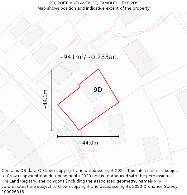 9D, PORTLAND AVENUE, EXMOUTH, EX8 2BS: Plot and title map