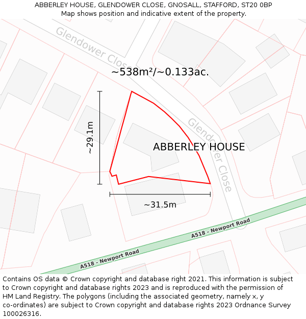 ABBERLEY HOUSE, GLENDOWER CLOSE, GNOSALL, STAFFORD, ST20 0BP: Plot and title map