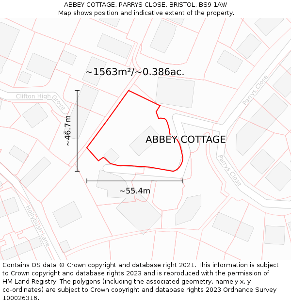 ABBEY COTTAGE, PARRYS CLOSE, BRISTOL, BS9 1AW: Plot and title map