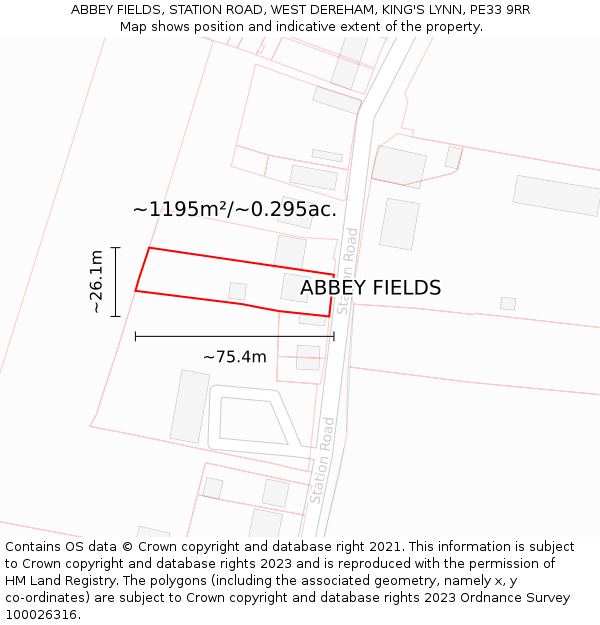 ABBEY FIELDS, STATION ROAD, WEST DEREHAM, KING'S LYNN, PE33 9RR: Plot and title map