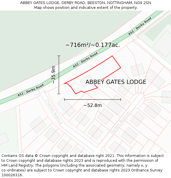 ABBEY GATES LODGE, DERBY ROAD, BEESTON, NOTTINGHAM, NG9 2SN: Plot and title map
