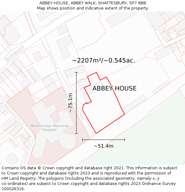 ABBEY HOUSE, ABBEY WALK, SHAFTESBURY, SP7 8BB: Plot and title map