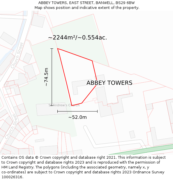 ABBEY TOWERS, EAST STREET, BANWELL, BS29 6BW: Plot and title map
