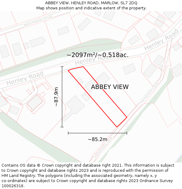 ABBEY VIEW, HENLEY ROAD, MARLOW, SL7 2DQ: Plot and title map