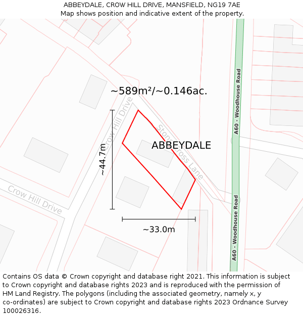 ABBEYDALE, CROW HILL DRIVE, MANSFIELD, NG19 7AE: Plot and title map