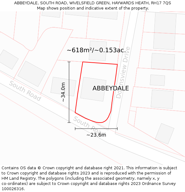 ABBEYDALE, SOUTH ROAD, WIVELSFIELD GREEN, HAYWARDS HEATH, RH17 7QS: Plot and title map