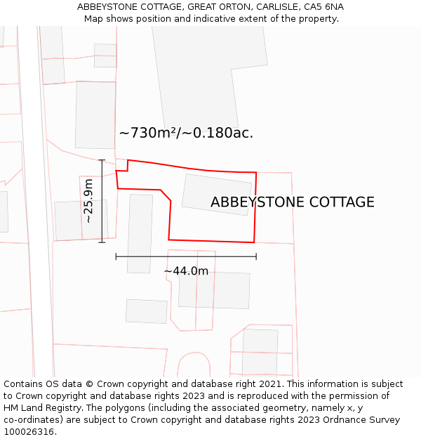 ABBEYSTONE COTTAGE, GREAT ORTON, CARLISLE, CA5 6NA: Plot and title map