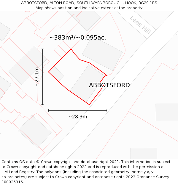 ABBOTSFORD, ALTON ROAD, SOUTH WARNBOROUGH, HOOK, RG29 1RS: Plot and title map