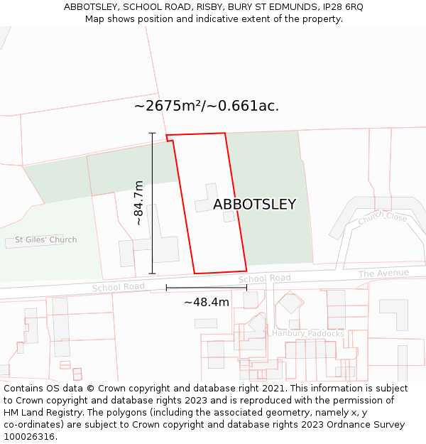 ABBOTSLEY, SCHOOL ROAD, RISBY, BURY ST EDMUNDS, IP28 6RQ: Plot and title map