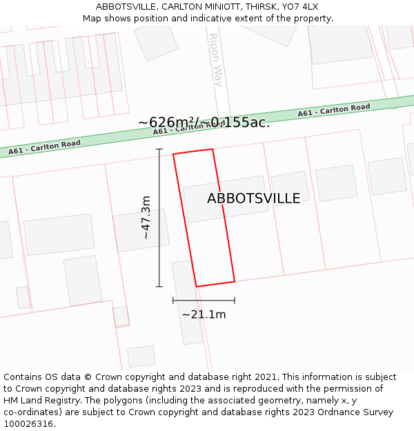 ABBOTSVILLE, CARLTON MINIOTT, THIRSK, YO7 4LX: Plot and title map