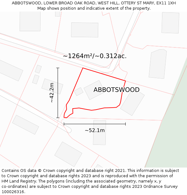 ABBOTSWOOD, LOWER BROAD OAK ROAD, WEST HILL, OTTERY ST MARY, EX11 1XH: Plot and title map