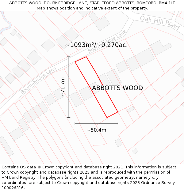 ABBOTTS WOOD, BOURNEBRIDGE LANE, STAPLEFORD ABBOTTS, ROMFORD, RM4 1LT: Plot and title map