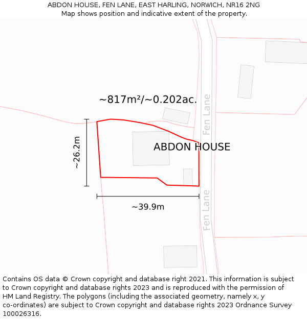 ABDON HOUSE, FEN LANE, EAST HARLING, NORWICH, NR16 2NG: Plot and title map
