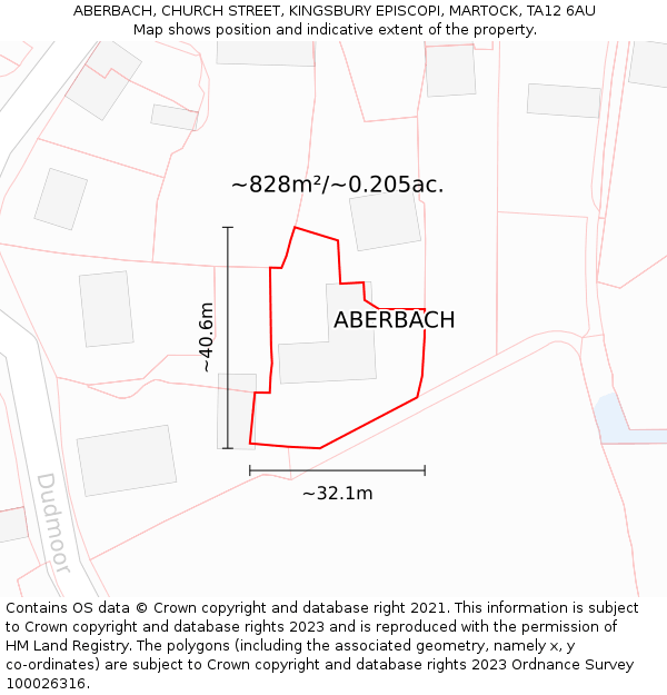 ABERBACH, CHURCH STREET, KINGSBURY EPISCOPI, MARTOCK, TA12 6AU: Plot and title map