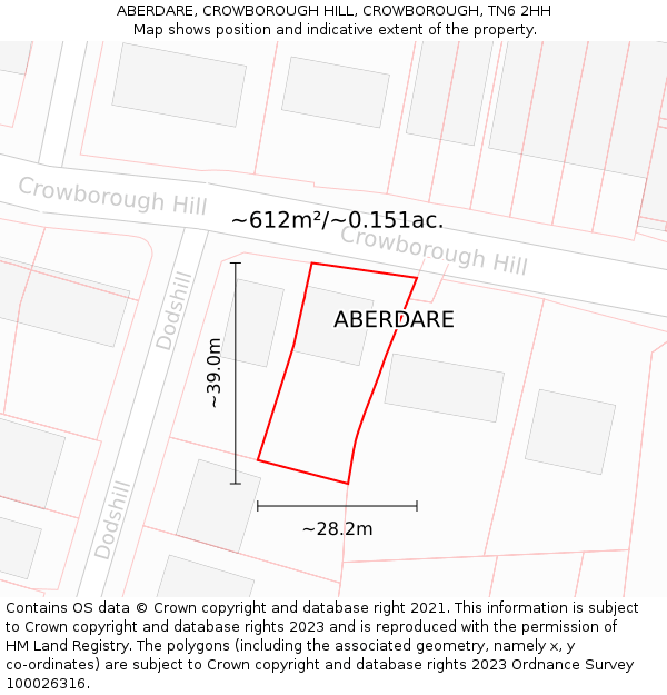 ABERDARE, CROWBOROUGH HILL, CROWBOROUGH, TN6 2HH: Plot and title map