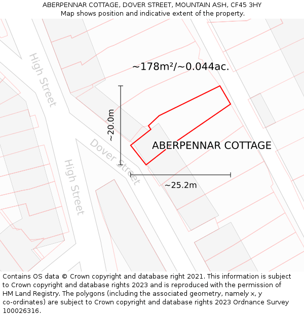 ABERPENNAR COTTAGE, DOVER STREET, MOUNTAIN ASH, CF45 3HY: Plot and title map