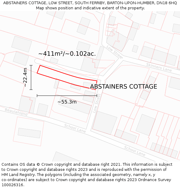 ABSTAINERS COTTAGE, LOW STREET, SOUTH FERRIBY, BARTON-UPON-HUMBER, DN18 6HQ: Plot and title map