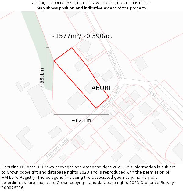 ABURI, PINFOLD LANE, LITTLE CAWTHORPE, LOUTH, LN11 8FB: Plot and title map