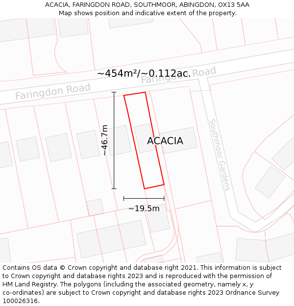 ACACIA, FARINGDON ROAD, SOUTHMOOR, ABINGDON, OX13 5AA: Plot and title map