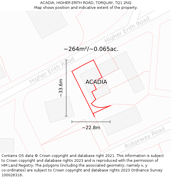 ACADIA, HIGHER ERITH ROAD, TORQUAY, TQ1 2NQ: Plot and title map