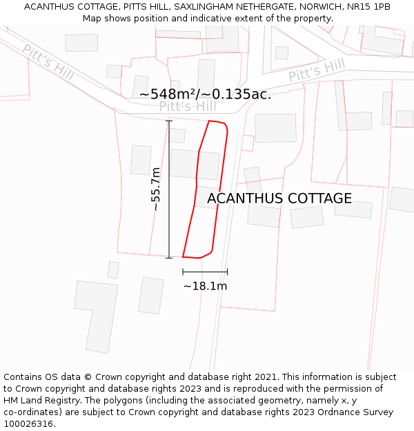 ACANTHUS COTTAGE, PITTS HILL, SAXLINGHAM NETHERGATE, NORWICH, NR15 1PB: Plot and title map