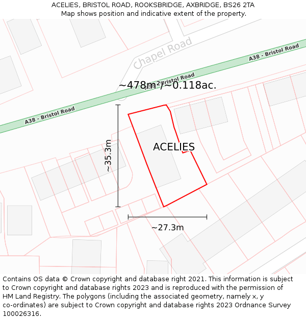 ACELIES, BRISTOL ROAD, ROOKSBRIDGE, AXBRIDGE, BS26 2TA: Plot and title map