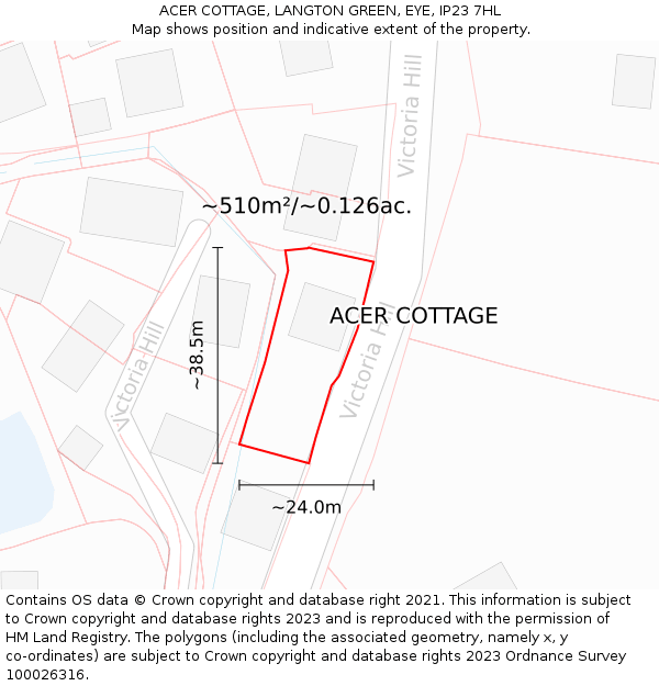 ACER COTTAGE, LANGTON GREEN, EYE, IP23 7HL: Plot and title map