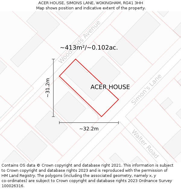 ACER HOUSE, SIMONS LANE, WOKINGHAM, RG41 3HH: Plot and title map