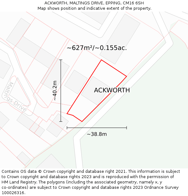 ACKWORTH, MALTINGS DRIVE, EPPING, CM16 6SH: Plot and title map