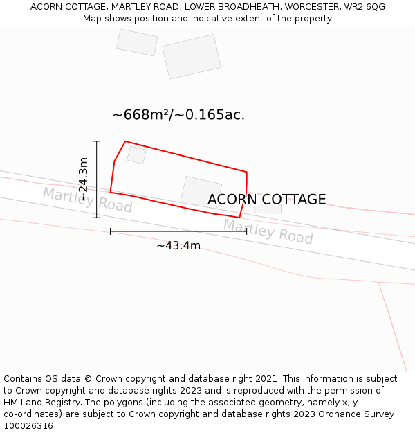 ACORN COTTAGE, MARTLEY ROAD, LOWER BROADHEATH, WORCESTER, WR2 6QG: Plot and title map