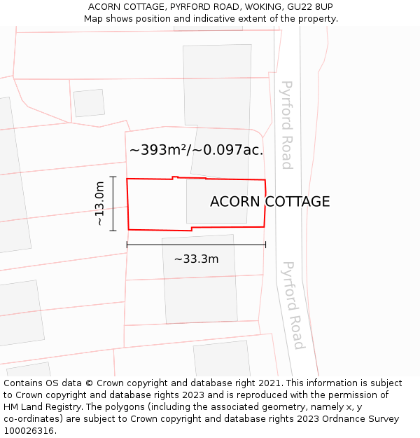 ACORN COTTAGE, PYRFORD ROAD, WOKING, GU22 8UP: Plot and title map