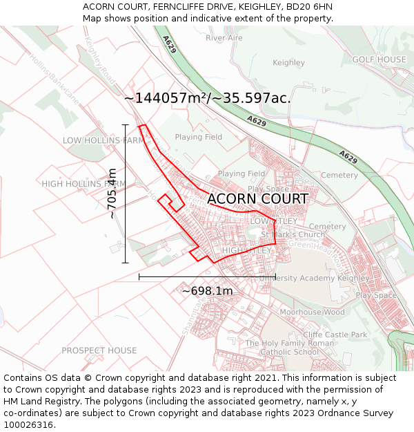 ACORN COURT, FERNCLIFFE DRIVE, KEIGHLEY, BD20 6HN: Plot and title map