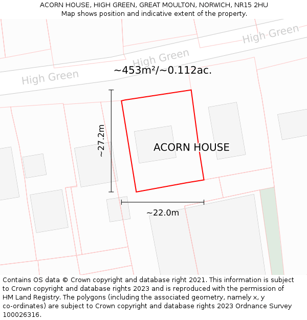 ACORN HOUSE, HIGH GREEN, GREAT MOULTON, NORWICH, NR15 2HU: Plot and title map