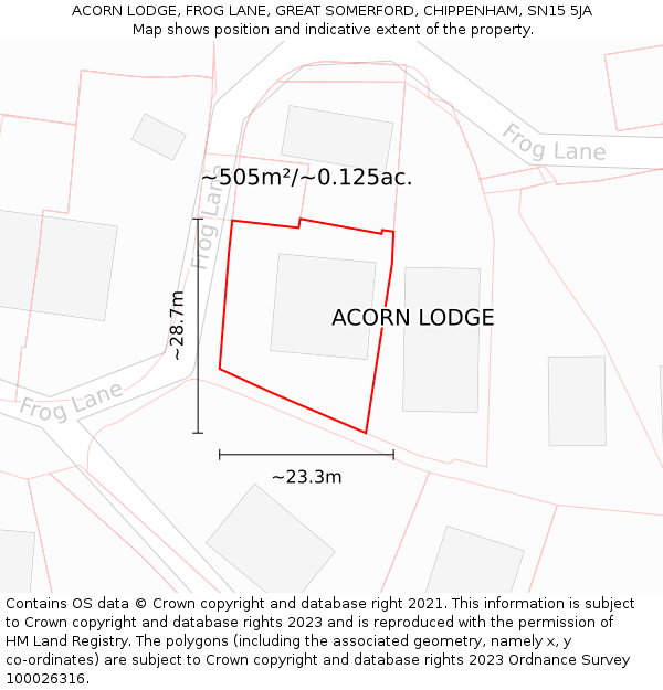 ACORN LODGE, FROG LANE, GREAT SOMERFORD, CHIPPENHAM, SN15 5JA: Plot and title map