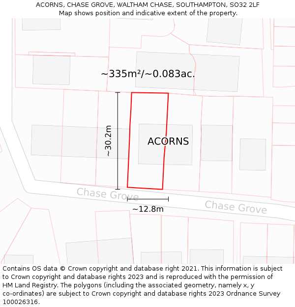 ACORNS, CHASE GROVE, WALTHAM CHASE, SOUTHAMPTON, SO32 2LF: Plot and title map